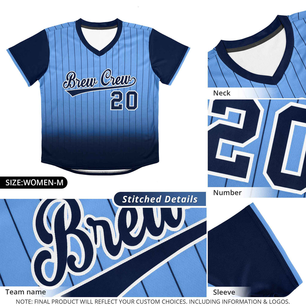Custom Light Blue Pink-Black Gradient Fashion Authentic Pullover Pinstripe Baseball Jersey