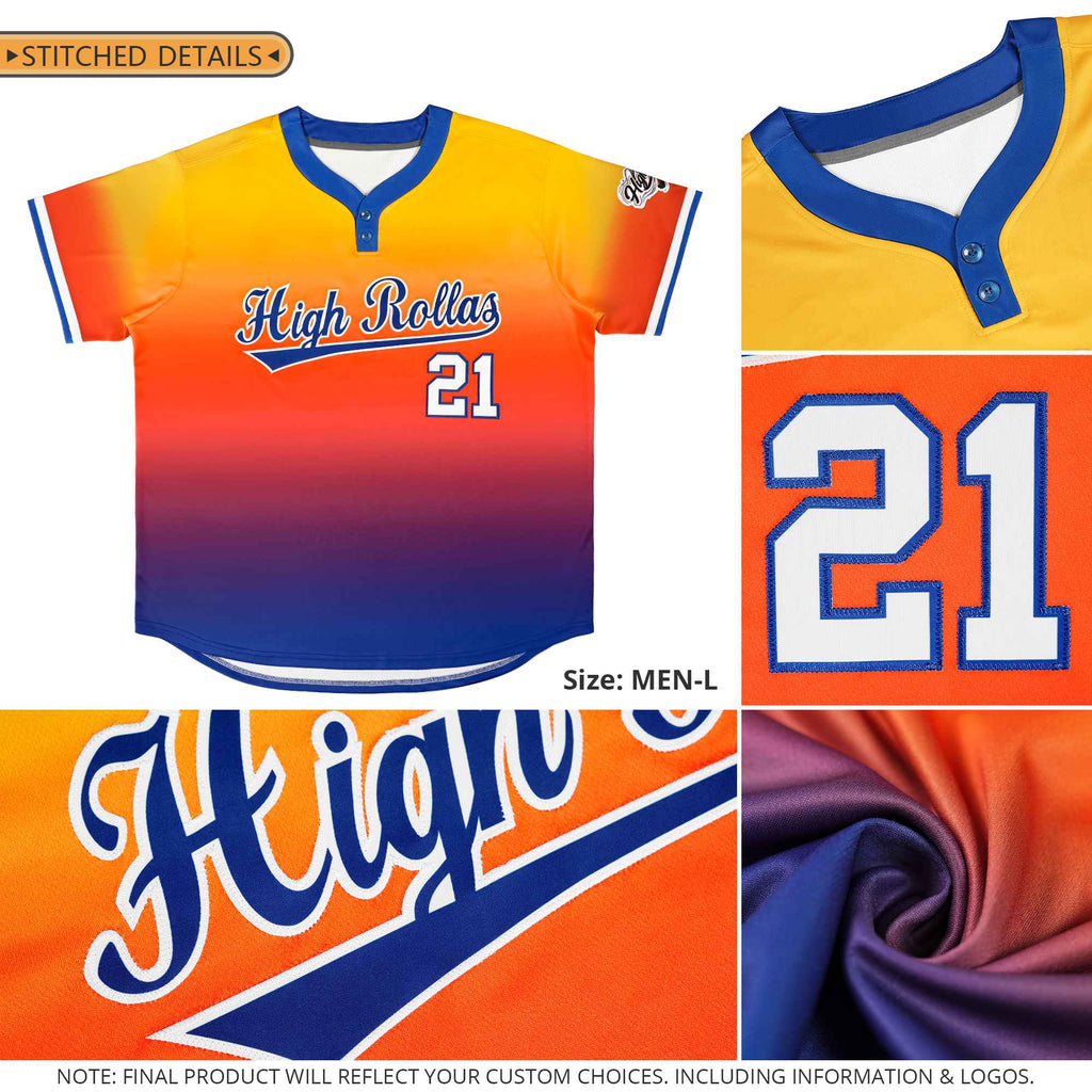 Custom Orange Royal Royal-White Gradient Fashion Authentic Two-Button Softball Jersey