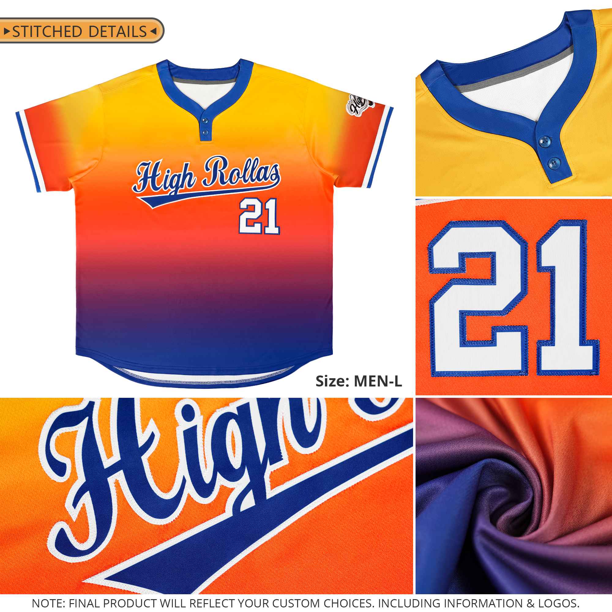 Custom Gray Royal Royal-White Gradient Fashion Authentic Two-Button Softball Jersey