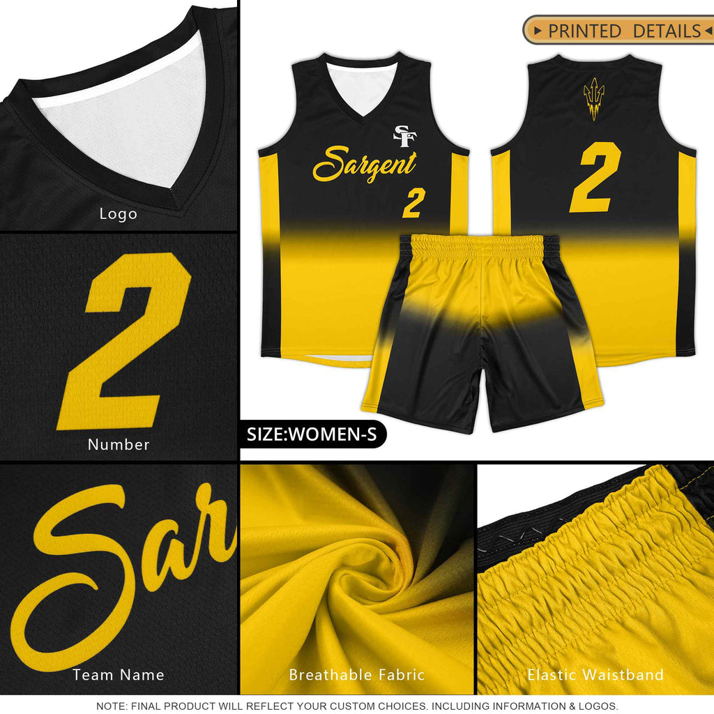 Custom Black Gold Gradient Fashion Sets Sports Uniform Basketball Jersey