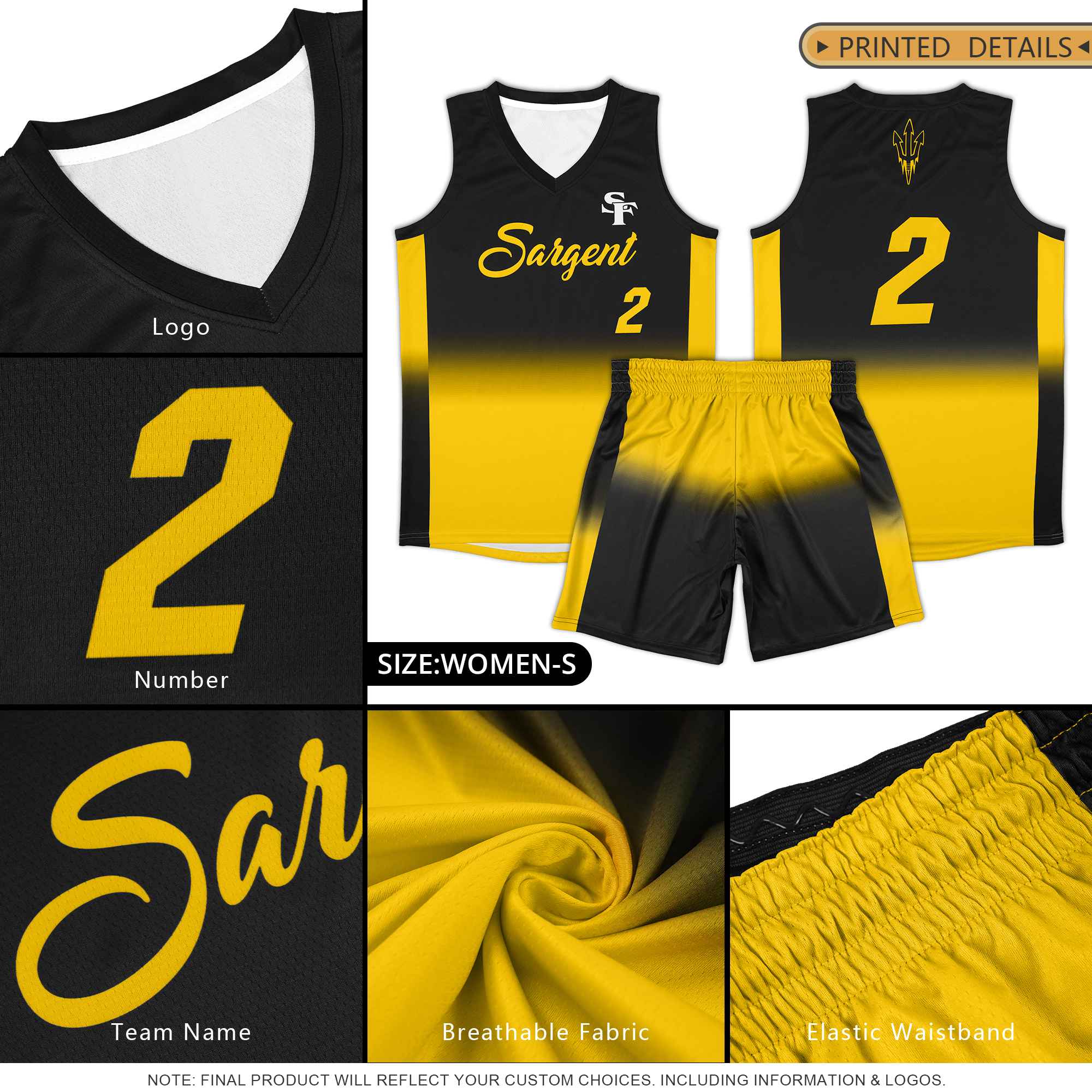 Custom Black Gold Gradient Fashion Sets Sports Uniform Basketball Jersey