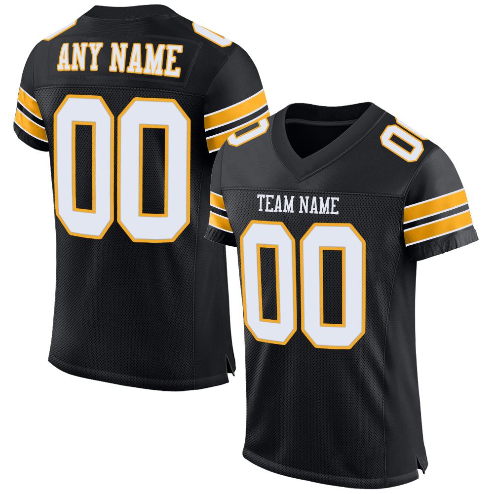 Custom Black White-Gold Classic Style Mesh Authentic Football Jersey Main image