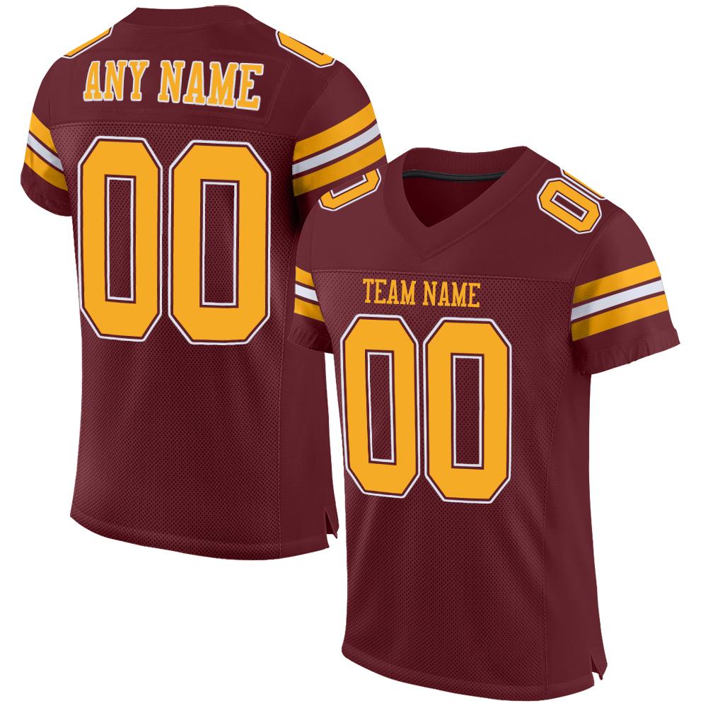 Custom Burgundy Gold-White Classic Style Mesh Authentic Football Jersey Main image