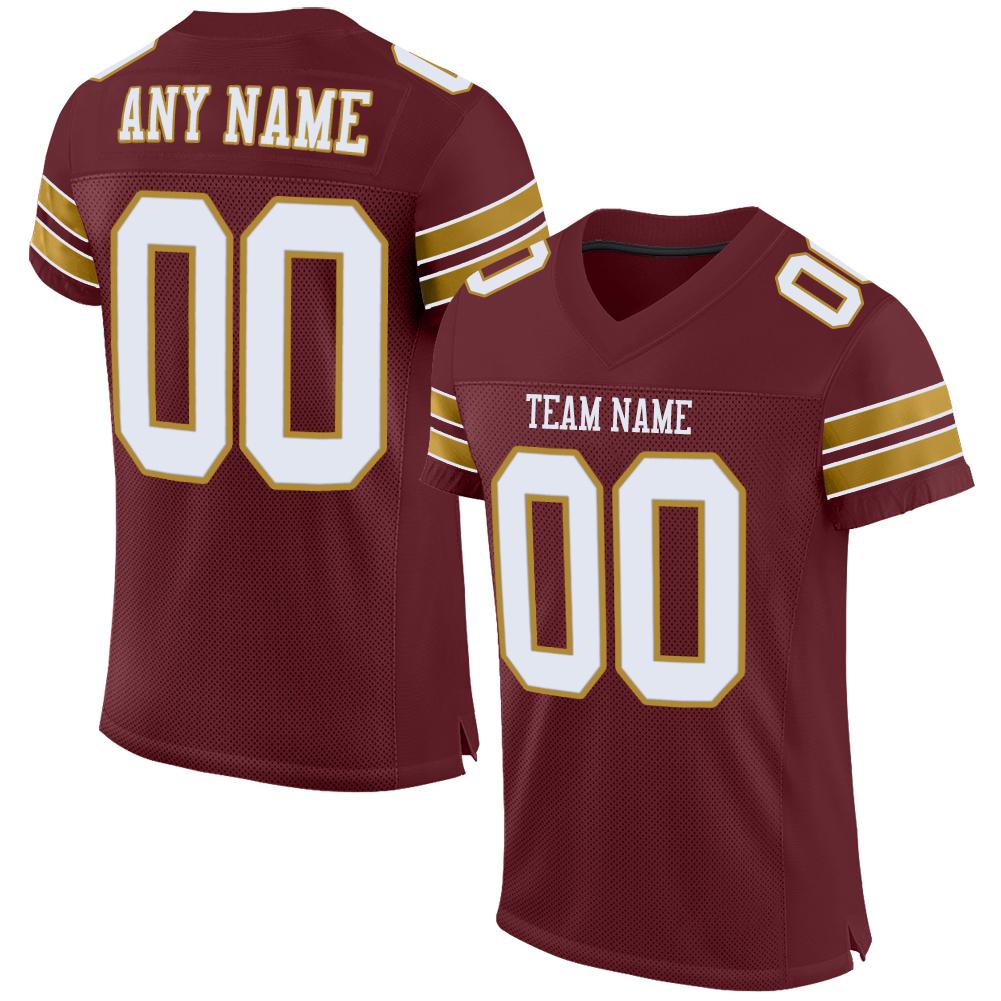 Custom Burgundy White-Old Gold Classic Style Mesh Authentic Football Jersey Main image
