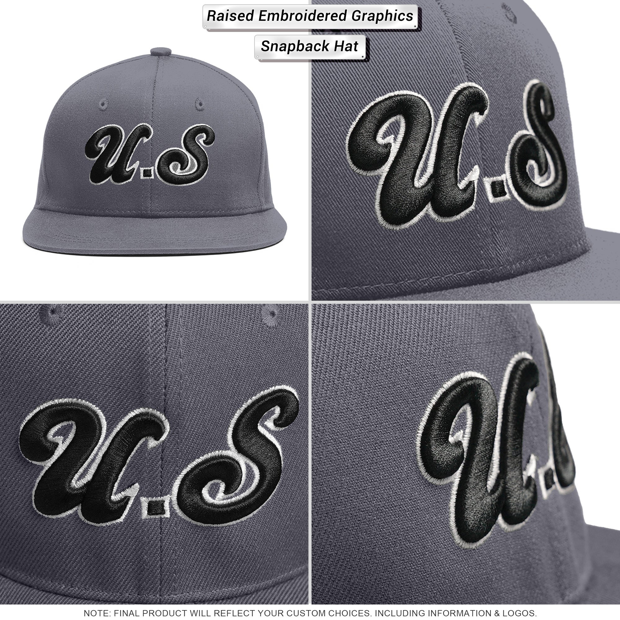 Custom Black Black-White 3D Puff Embroidery Flat Embroidery Casual Sport Baseball Cap