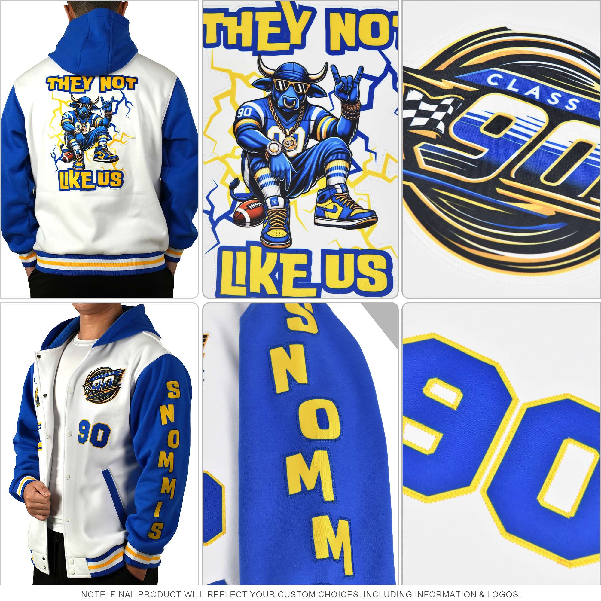 Custom Cream Red Color Block Varsity Full-Zip Letterman Wave Jacket Hoodie