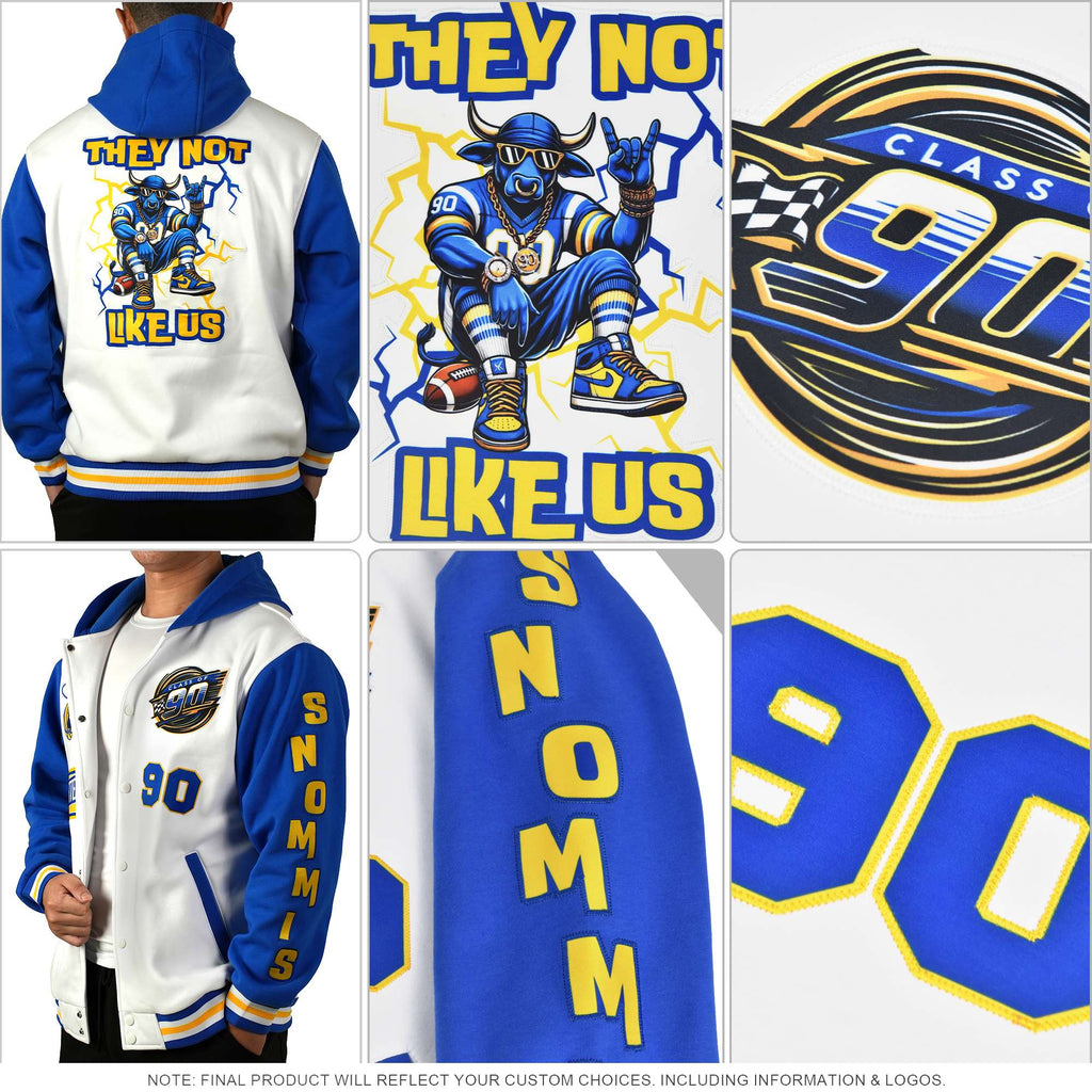 Custom Black Cream Varsity Full-Snap Letterman Shoulder Color Block Jacket Hoodie