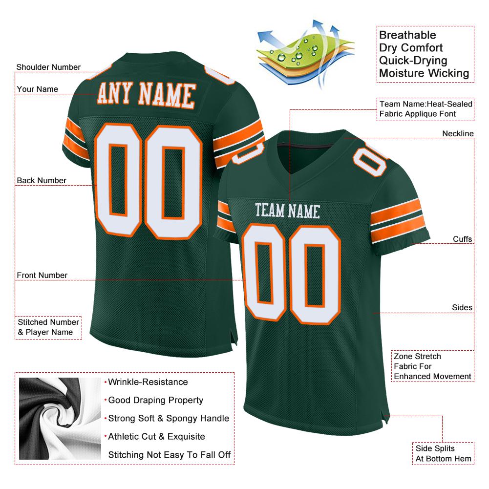 Custom Green White-Orange Classic Style Mesh Authentic Football Jersey Secondary image
