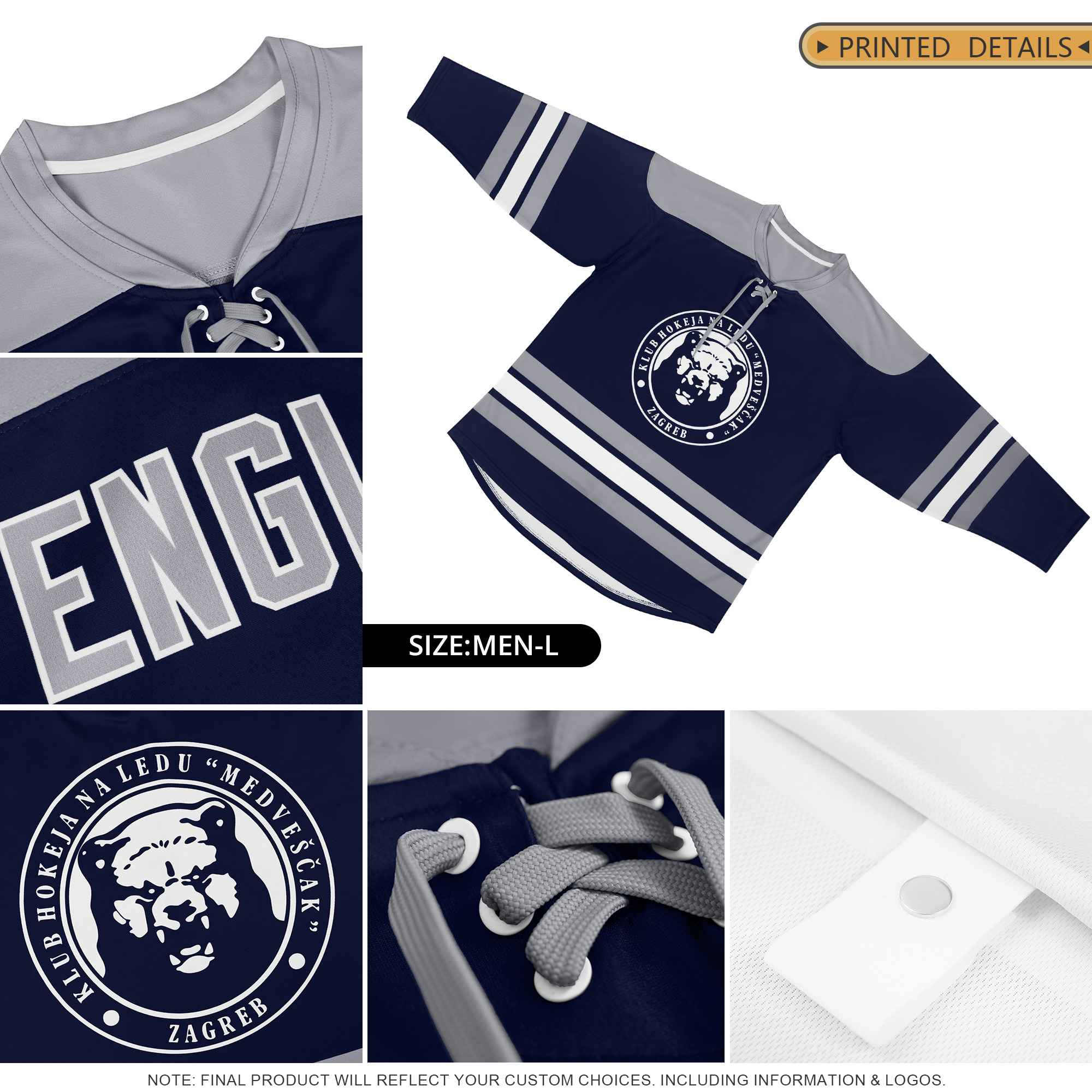 Custom Royal Orange-White Personalized Classic V-Neck Hockey Jersey