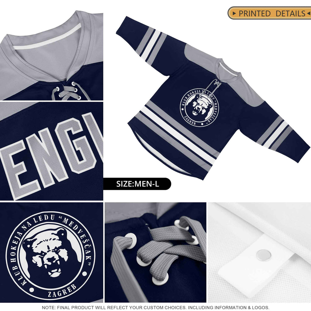 Custom Black Red-White Personalized Classic V-Neck Hockey Jersey