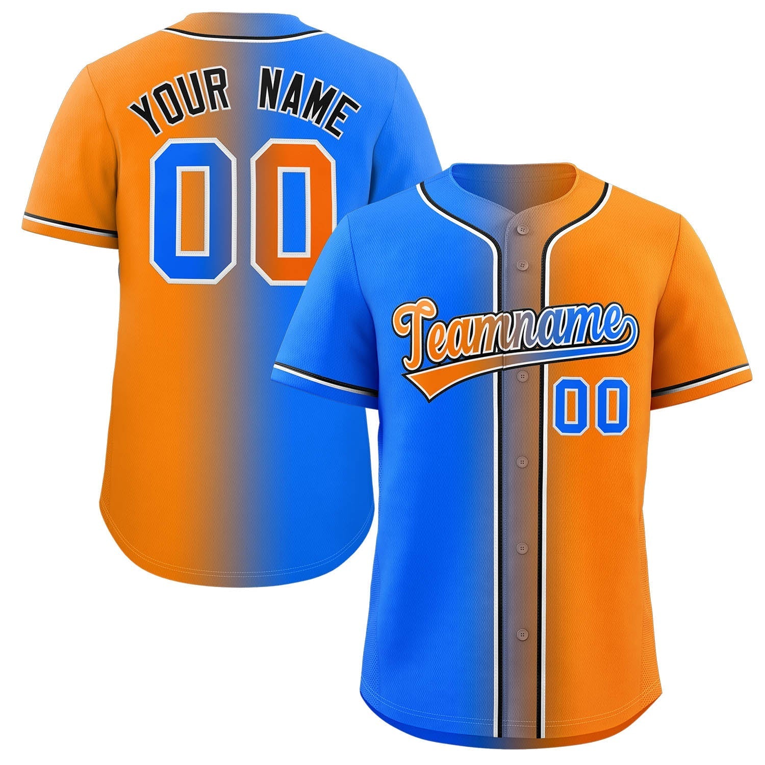 Custom Orange Powder Blue-Black Gradient Fashion Authentic Baseball Jersey Main image