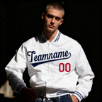 Custom White Royal-Red Letterman Solider Classic Style Varsity Full-Snap Jacket