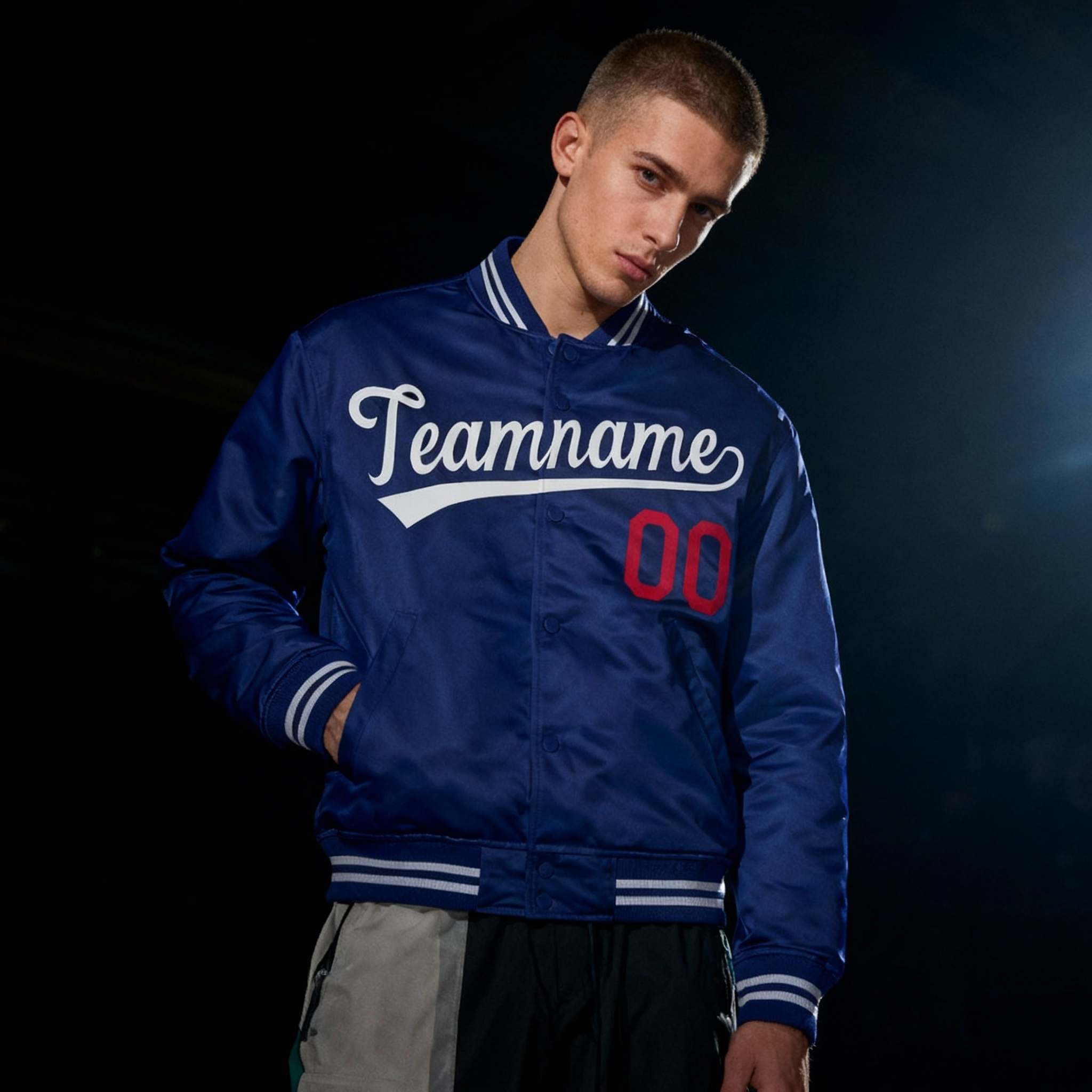 Custom Royal White-Red Letterman Solider Classic Style Varsity Full-Snap Jacket
