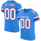 Custom Powder Blue White-Red Classic Style Mesh Authentic Football Jersey