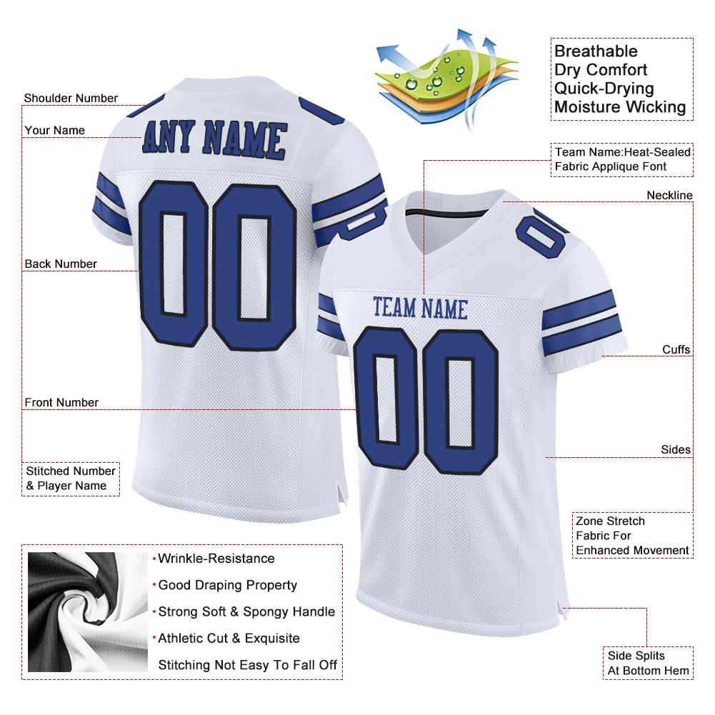 Custom White Royal-Black Classic Style Mesh Authentic Football Jersey Secondary image