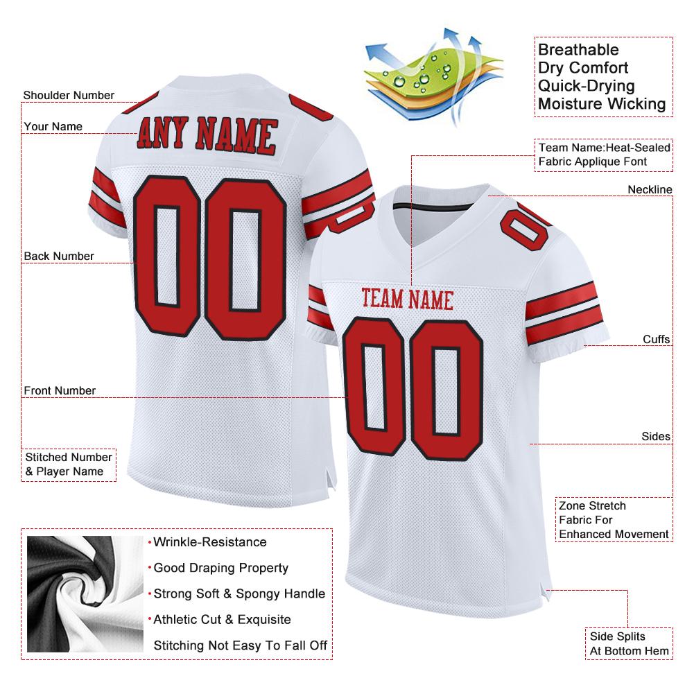 Custom White Red-Black Classic Style Mesh Authentic Football Jersey Secondary image