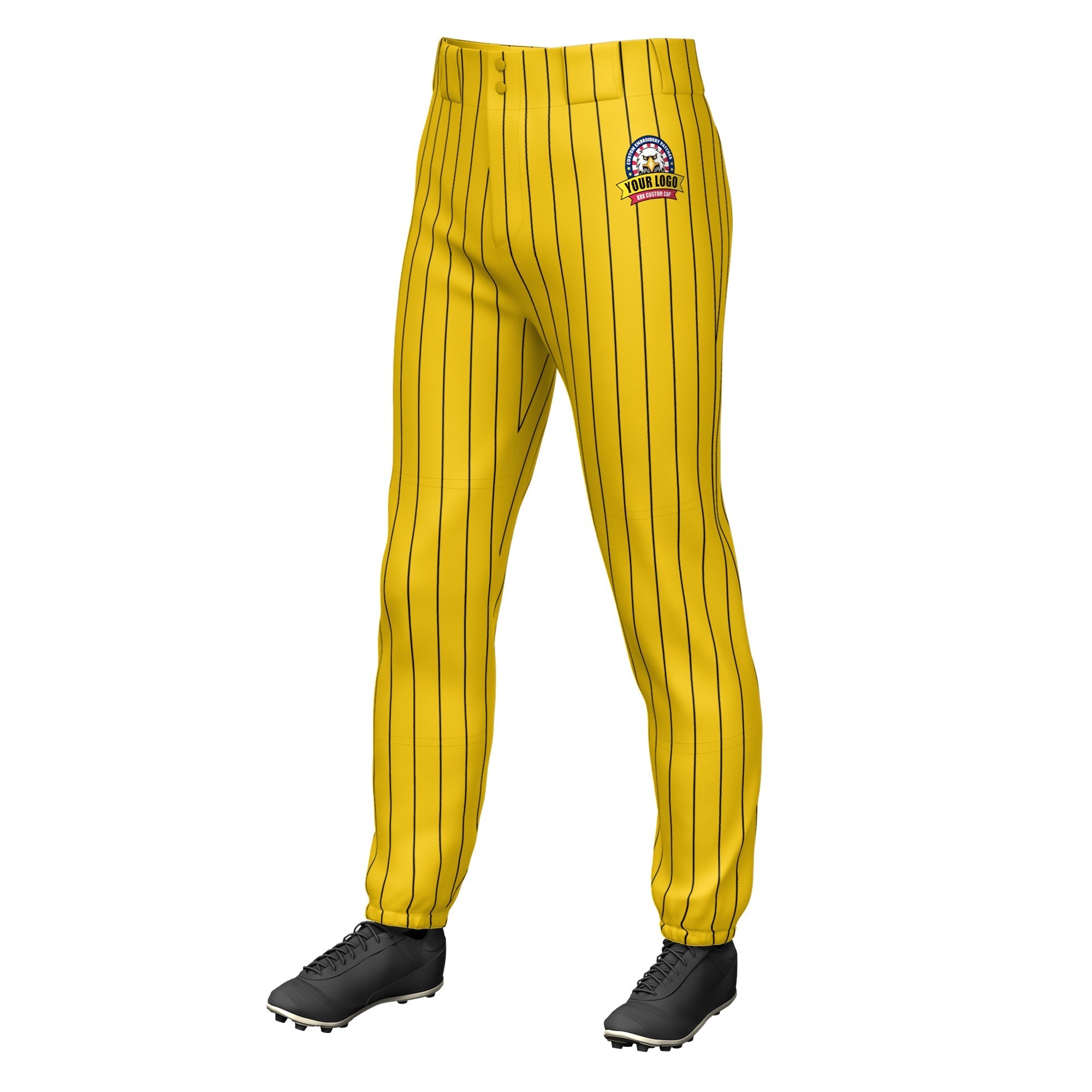 Custom Yellow Black Pinstripe Fit Stretch Practice Pull-up Baseball Pants